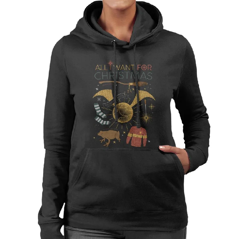 Harry Potter Christmas All I Want Is Women's Hooded Sweatshirt Hoodie with Puffed Sleeves Voluminous Trendy Harry Potter Christmas All I Want Is Women's Hooded Sweatshirt Hoodie with Puffed Sleeves Voluminous Trendy