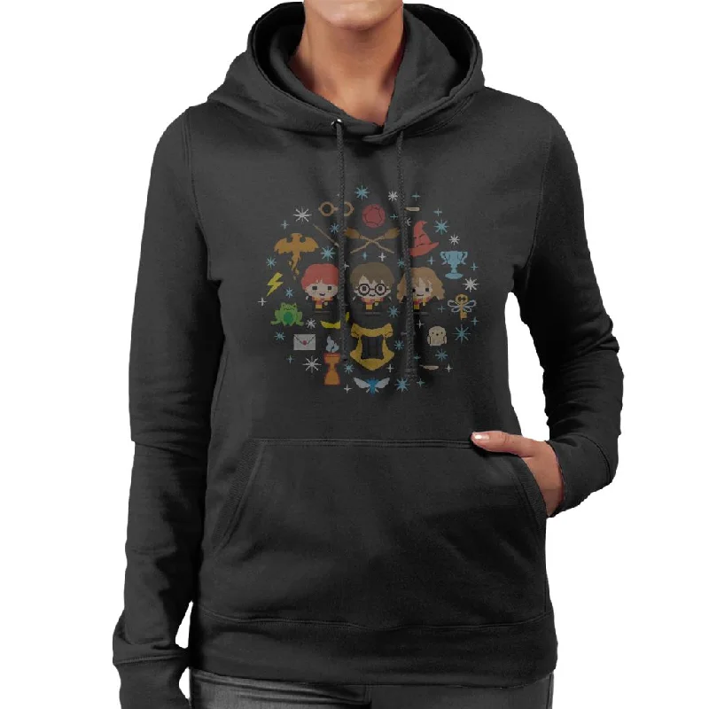 Harry Potter Christmas Characters Montage Women's Hooded Sweatshirt Hoodie with Full-Zip Functional Layering Harry Potter Christmas Characters Montage Women's Hooded Sweatshirt Hoodie with Full-Zip Functional Layering