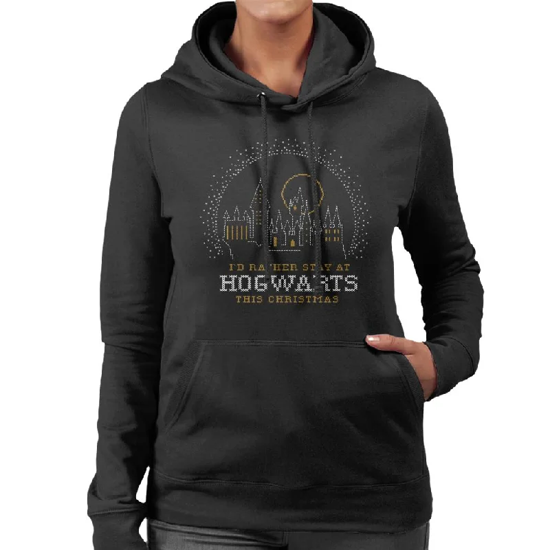 Harry Potter Christmas Staying At Hogwarts Women's Hooded Sweatshirt Hoodie with Velcro Closure Adjustable Secure