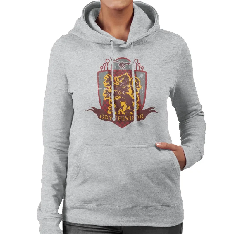 Harry Potter Gryffindor Quidditch Distressed Shield Women's Hooded Sweatshirt Hoodie with Embroidery Detailed Premium Harry Potter Gryffindor Quidditch Distressed Shield Women's Hooded Sweatshirt Hoodie with Embroidery Detailed Premium