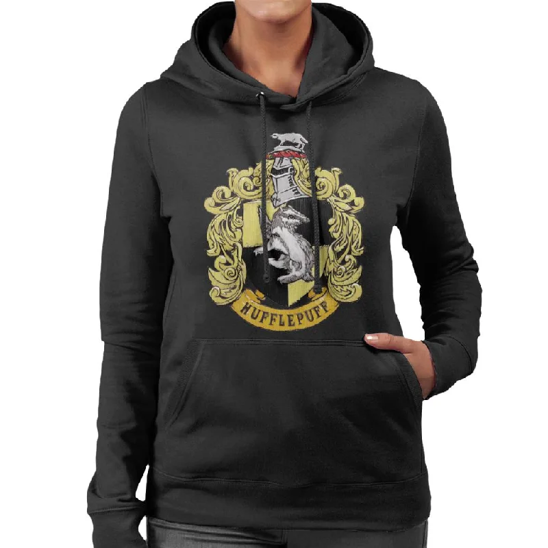 Harry Potter Hufflepuff House Crest Women's Hooded Sweatshirt Hoodie with Tie-Dye Psychedelic Retro Harry Potter Hufflepuff House Crest Women's Hooded Sweatshirt Hoodie with Tie-Dye Psychedelic Retro