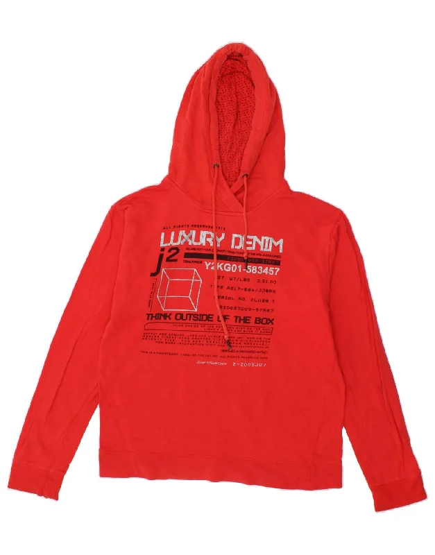 JACK & JONES Mens Graphic Hoodie Jumper Large Red Cotton