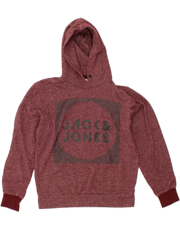 JACK & JONES Mens Graphic Hoodie Jumper Small Burgundy Cotton Hoodie with Emblem Brand Identity JACK & JONES Mens Graphic Hoodie Jumper Small Burgundy Cotton Hoodie with Emblem Brand Identity