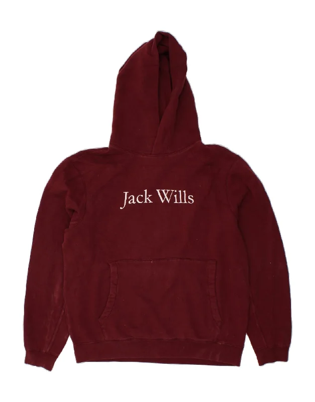 JACK WILLS Mens Graphic Hoodie Jumper Large Burgundy Cotton