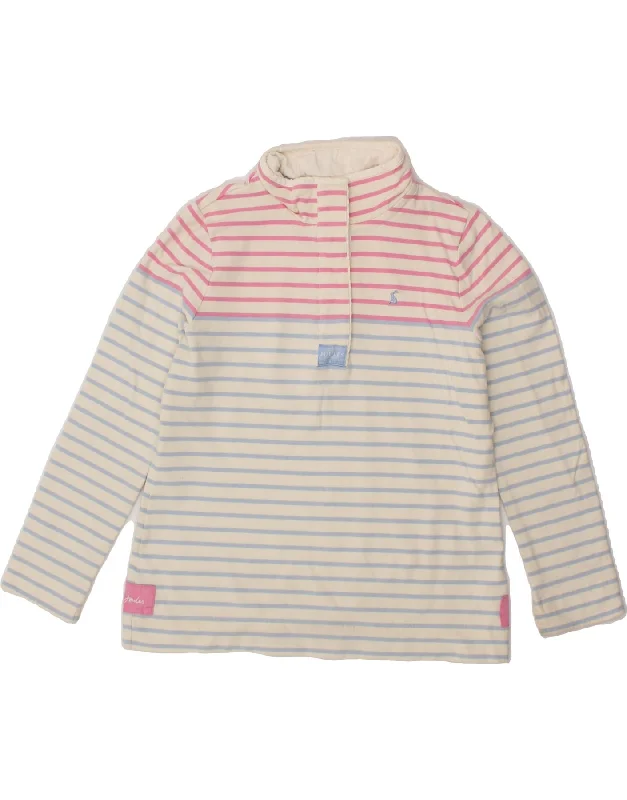 JOULES Womens Button Neck Sweatshirt Jumper UK 14 Large White Striped Hoodie with Drawcord Adjustable Secure JOULES Womens Button Neck Sweatshirt Jumper UK 14 Large White Striped Hoodie with Drawcord Adjustable Secure