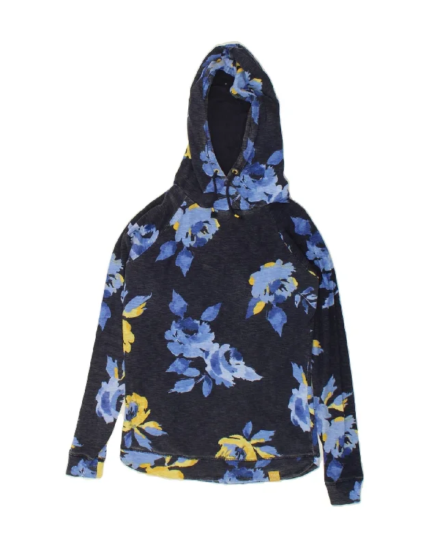 JULES Womens Graphic Hoodie Jumper UK 10 Small Navy Blue Floral Cotton