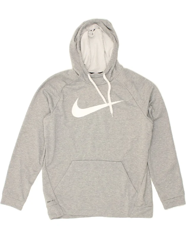 NIKE Mens Dri Fit Graphic Hoodie Jumper Large Grey Polyester Hoodie with Back Slit Movement Comfort NIKE Mens Dri Fit Graphic Hoodie Jumper Large Grey Polyester Hoodie with Back Slit Movement Comfort