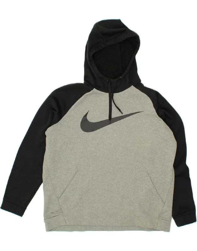 NIKE Mens Dri Fit Graphic Hoodie Jumper XL Grey Colourblock Polyester