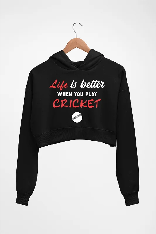 Play Cricket Crop HOODIE FOR WOMEN Hoodie with Patch Decorative Personalized