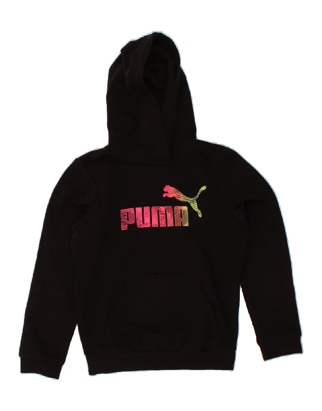 PUMA Girls Graphic Hoodie Jumper 8-9 Years Medium Black Cotton