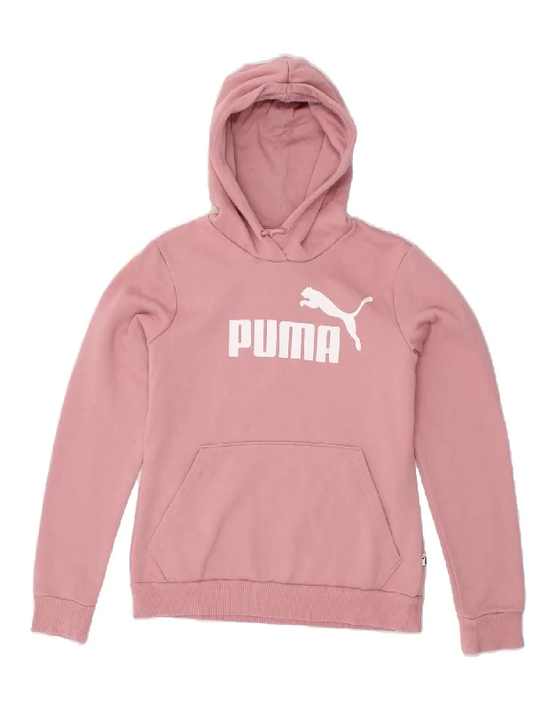 PUMA Womens Graphic Hoodie Jumper UK 10 Small Pink Cotton Hoodie with Button Placket Classic Preppy PUMA Womens Graphic Hoodie Jumper UK 10 Small Pink Cotton Hoodie with Button Placket Classic Preppy