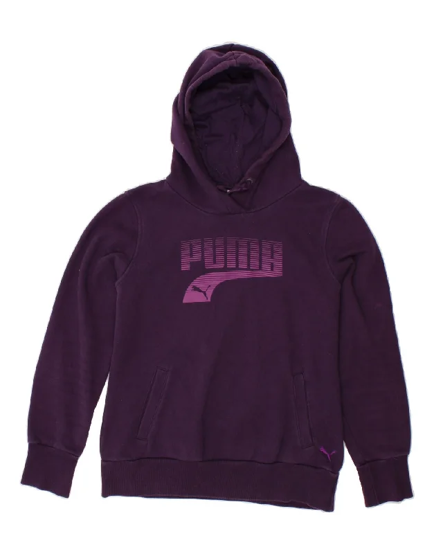 PUMA Womens Graphic Hoodie Jumper UK 12 Medium Purple Cotton Hoodie with Puffed Sleeves Voluminous Trendy PUMA Womens Graphic Hoodie Jumper UK 12 Medium Purple Cotton Hoodie with Puffed Sleeves Voluminous Trendy
