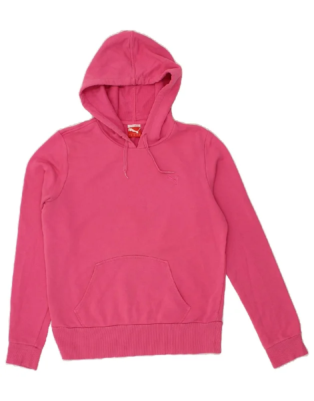 PUMA Womens Hoodie Jumper UK 14 Large Pink Cotton Hoodie with Slit Hem Functional Movement PUMA Womens Hoodie Jumper UK 14 Large Pink Cotton Hoodie with Slit Hem Functional Movement