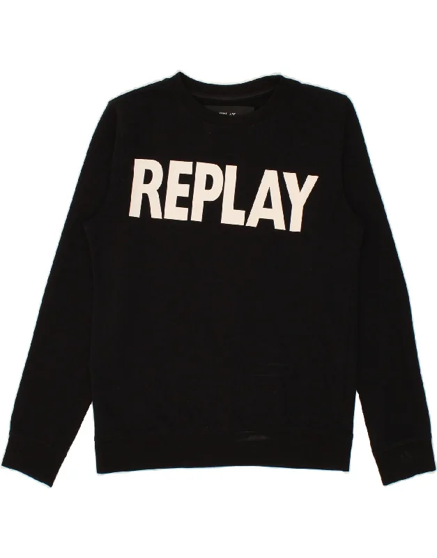 REPLAY Womens Graphic Sweatshirt Jumper UK 16 Large Black Cotton