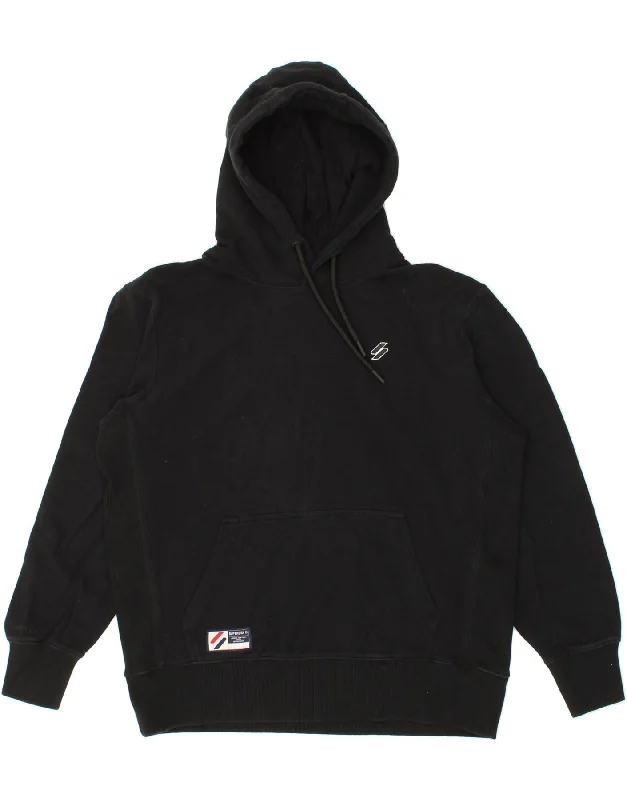 SUPERDRY Mens Hoodie Jumper 2XL Black Cotton Hoodie with Longline Fit Extended Stylish SUPERDRY Mens Hoodie Jumper 2XL Black Cotton Hoodie with Longline Fit Extended Stylish