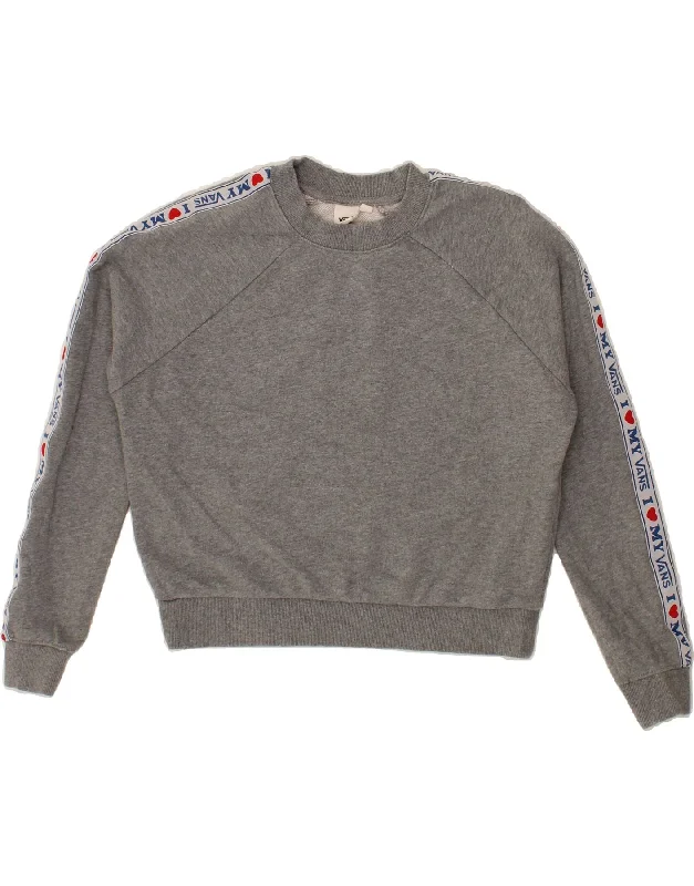 VANS Womens Oversized Crop Graphic Sweatshirt Jumper UK 6 XS Grey Cotton Hoodie with Exposed Zipper Edgy Industrial VANS Womens Oversized Crop Graphic Sweatshirt Jumper UK 6 XS Grey Cotton Hoodie with Exposed Zipper Edgy Industrial