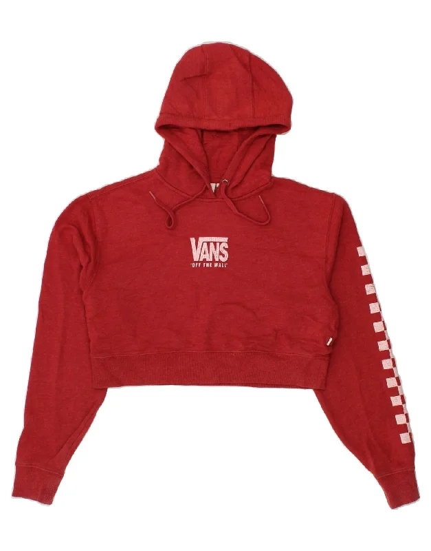 VANS Womens Oversized Graphic Crop Hoodie Jumper UK 10 Small Red Cotton Hoodie with Drawstring Waist Adjustable Fitted VANS Womens Oversized Graphic Crop Hoodie Jumper UK 10 Small Red Cotton Hoodie with Drawstring Waist Adjustable Fitted
