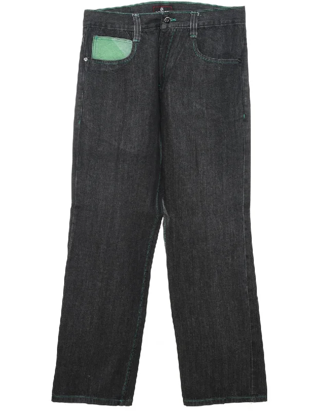 Black & Green Y2K Straight-Fit Embroidered Jeans - W34 L31