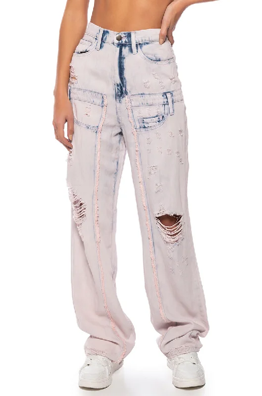 DOLLY PINK ACID WASH RELAXED FIT JEANS