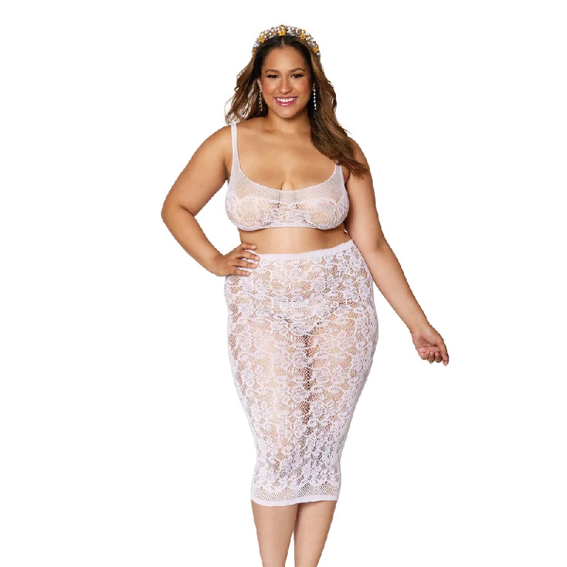 Dreamgirl Lingerie Seamless sheer lace bralette and slip skirt White - 12921X