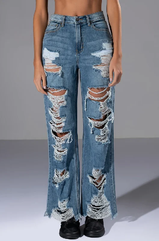 ELLA BELLA HIGH RISE WIDE LEG DISTRESSED JEANS