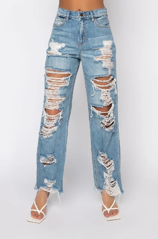 ELLA BELLA HIGH RISE WIDE LEG DISTRESSED JEANS