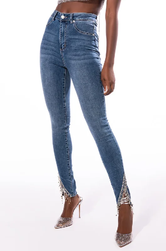 EXTREME STRETCH HIGH RISE SKINNY JEANS RHINESTONE