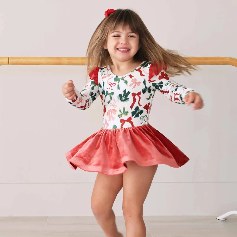 Long Sleeve Velvet Skirt Leotard | Mistletoe Bows