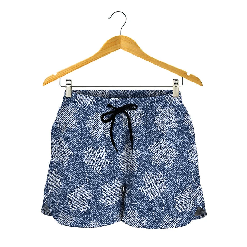 Maple Leaf Denim Jeans Pattern Print Women's Shorts