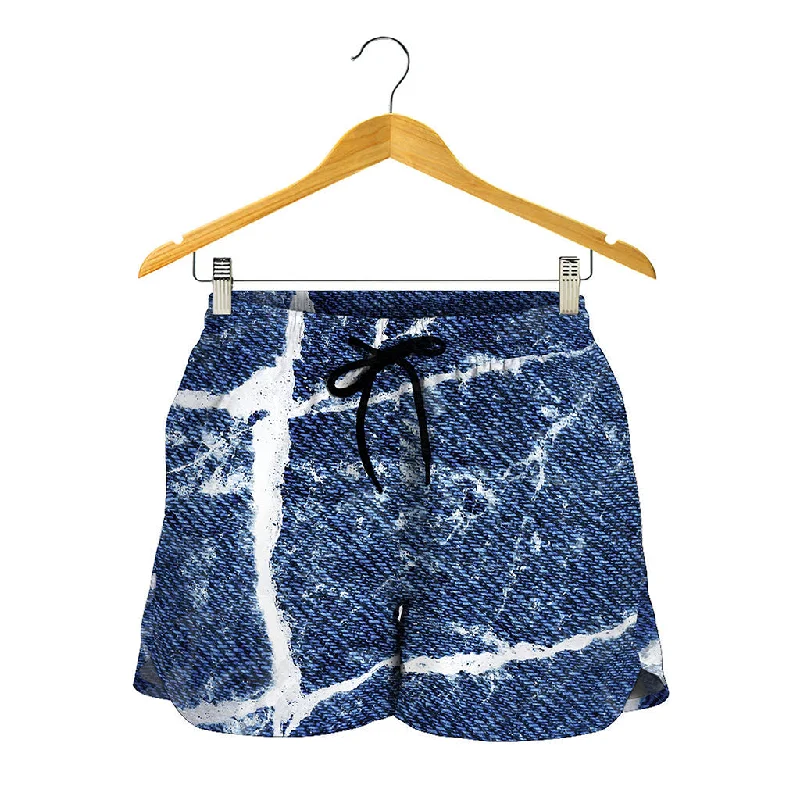 Marble Denim Jeans Pattern Print Women's Shorts