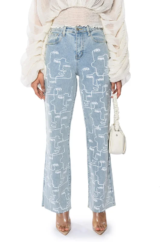 MULTIPLE FACES HIGH WAISTED STRAIGHT JEANS