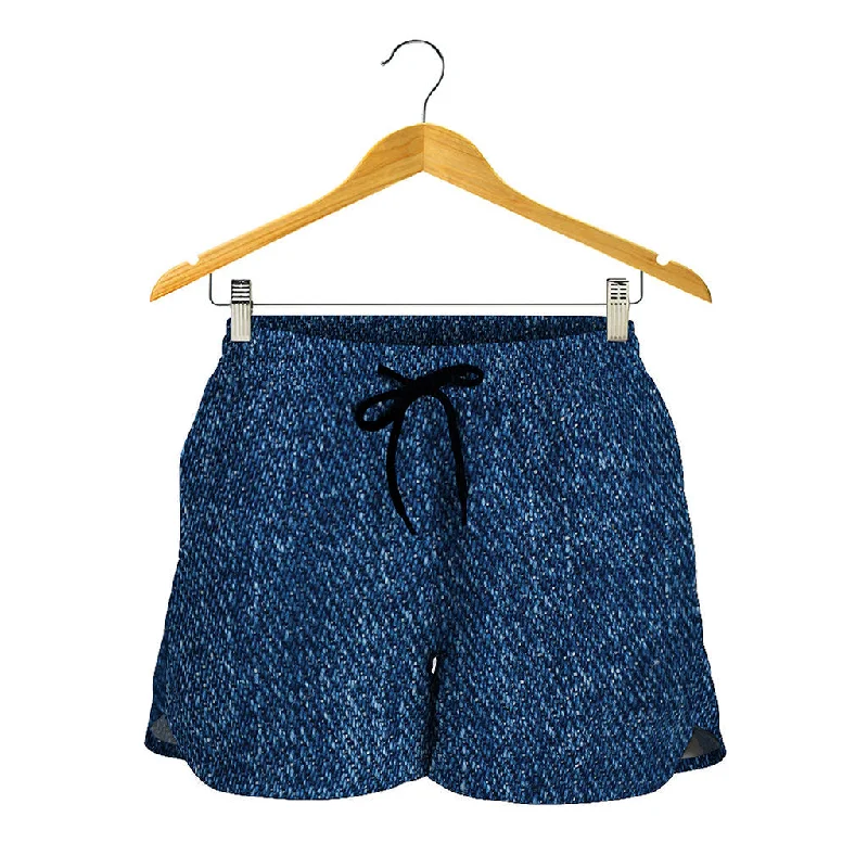 Navy Blue Denim Jeans Print Women's Shorts