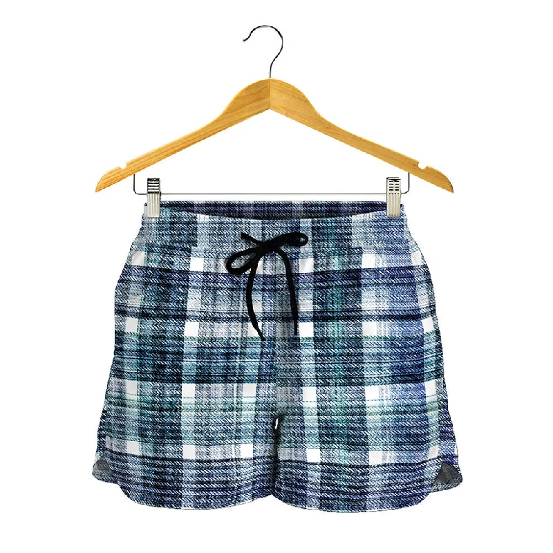 Plaid Denim Jeans Pattern Print Women's Shorts