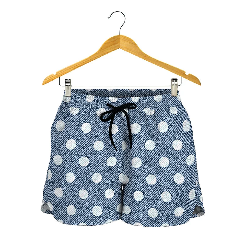 Polka Dot Denim Jeans Pattern Print Women's Shorts