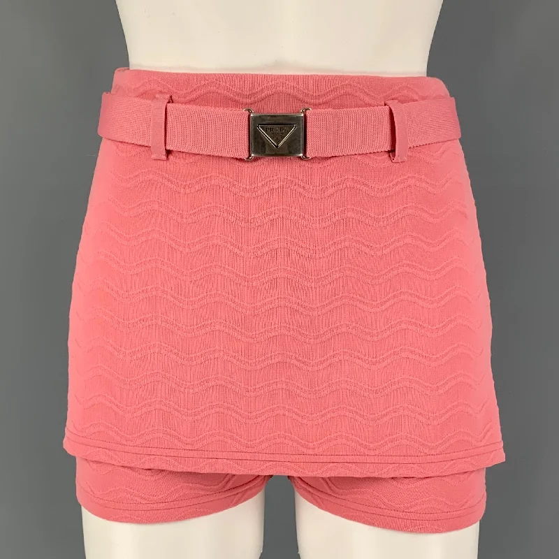 PRADA Size 2 Pink Polyester Blend Jacquard Belted Mini Skirt