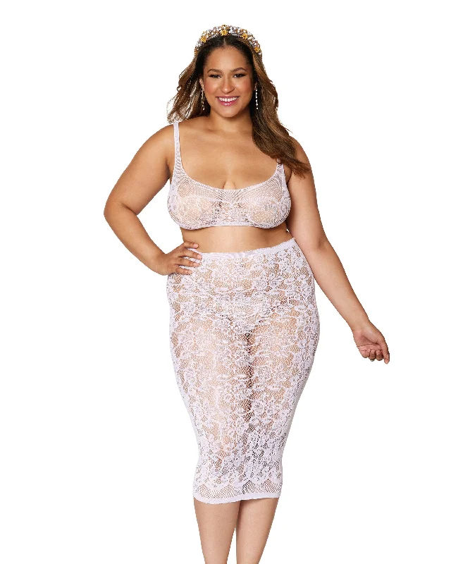 Dreamgirl Seamless sheer lace bralette and slip skirt