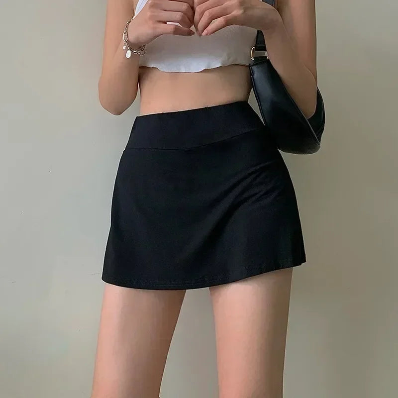 Sexy Club Wear Women Mini Skirt Summer Clothes Solid Color High-Waist Wrap Skirt Miniskirt with Lining Shorts Streetwear