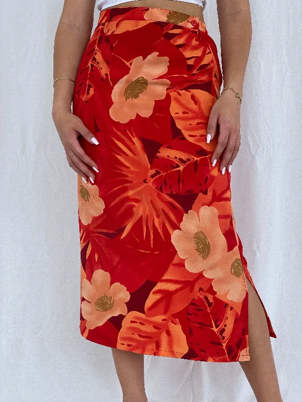 Vintage 90s Lisa Chesnay Midi Floral Skirt Size M/L