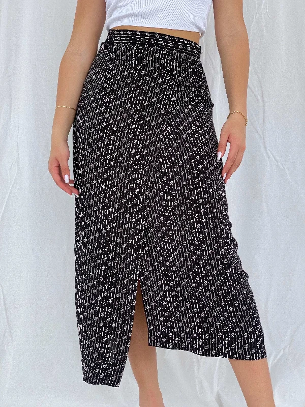 Vintage 90s Miss Etam Black Wrap Midi Skirt - Size M