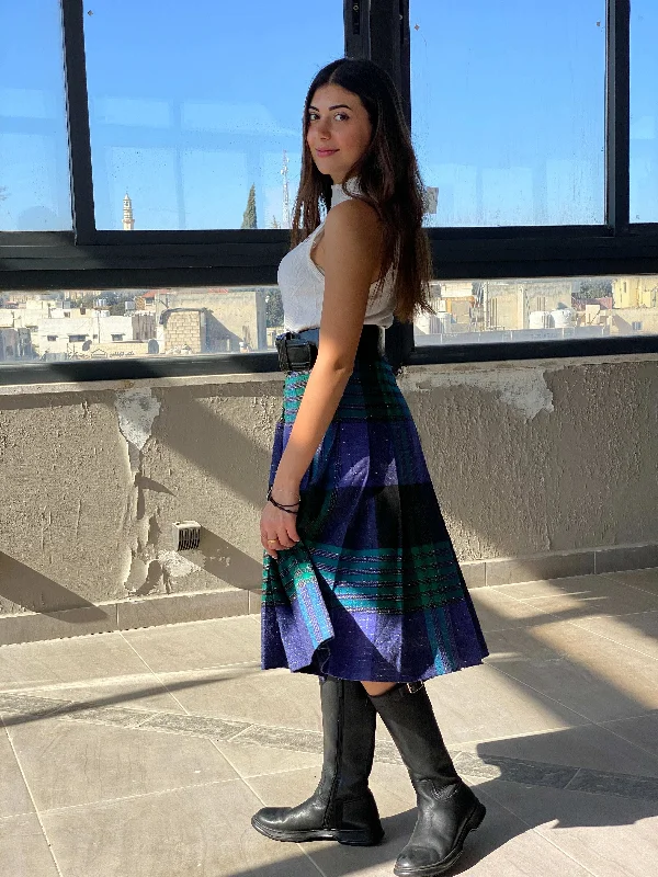 Vintage Tartan Kilted Midi Skirt