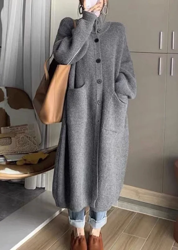 Casua Grey Turtleneck Pockets Button Thick Long Knit Sweater Fall Collared Crew Neck Turtle Neck Casua Grey Turtleneck Pockets Button Thick Long Knit Sweater Fall Collared Crew Neck Turtle Neck