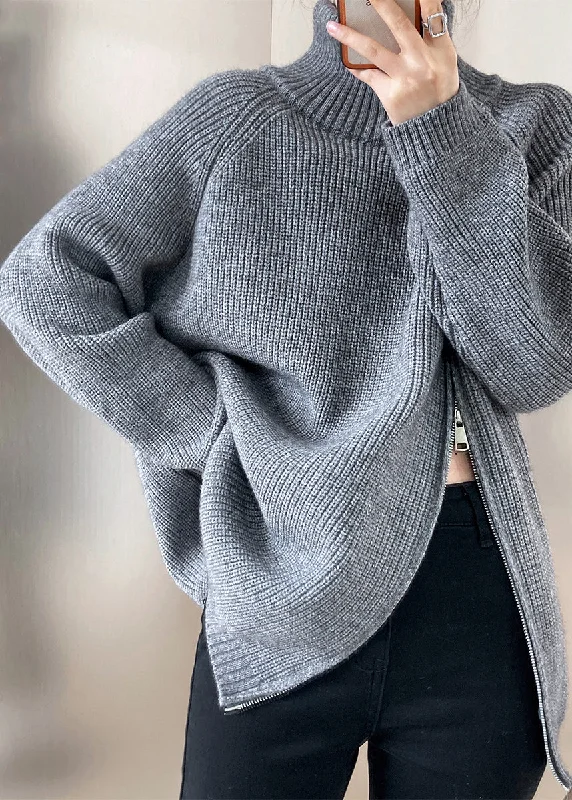 Casual Grey Turtleneck Thick Cotton Knit Sweaters Fall Solid Color Striped Floral Print Casual Grey Turtleneck Thick Cotton Knit Sweaters Fall Solid Color Striped Floral Print