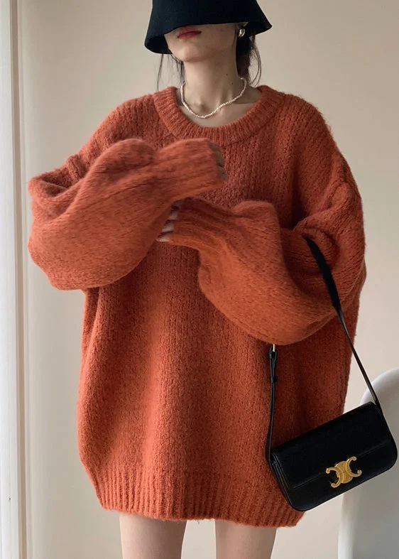 French Orange O Neck Thick Knit Sweater Tops Batwing Sleeve Satin Fabric Silk Fabric Chiffon Fabric French Orange O Neck Thick Knit Sweater Tops Batwing Sleeve Satin Fabric Silk Fabric Chiffon Fabric