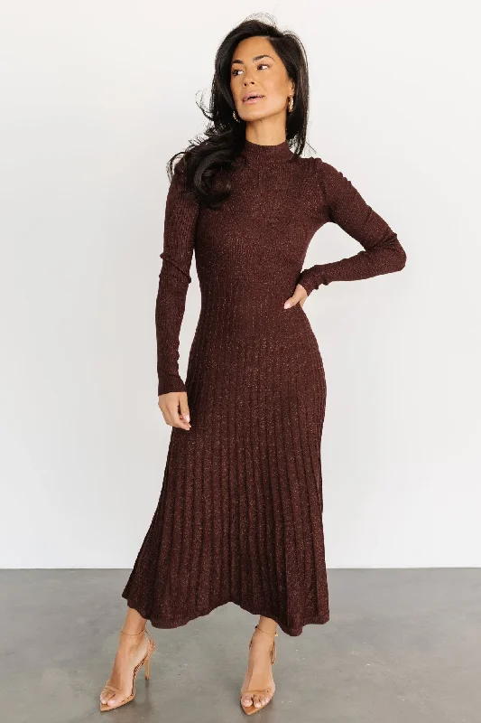 Jamelia Pleated Sweater Dress | Brown + Gold Zippered Front Buttoned Front Snap Front Jamelia Pleated Sweater Dress | Brown + Gold Zippered Front Buttoned Front Snap Front