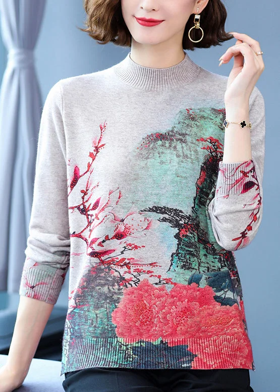 Red Print Soft Woolen Short Sweater Half Hign Neck Spring Terry Blend Velvet Blend Canvas Blend Red Print Soft Woolen Short Sweater Half Hign Neck Spring Terry Blend Velvet Blend Canvas Blend