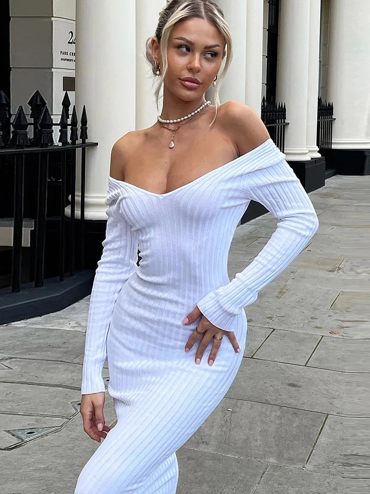 Spring Knitted Dress Women V-Neck Long Sleeve Bodycon Sweater Maxi Dress Stretchy Elastic Breathable Spring Knitted Dress Women V-Neck Long Sleeve Bodycon Sweater Maxi Dress Stretchy Elastic Breathable