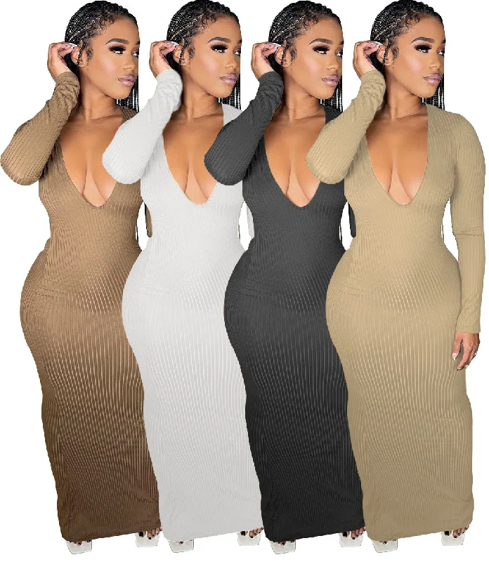 Women Dresses Knitted Women Clothing Sweater Dress Deep V Neck Maxi Casual Sexy Knitting Slim Ribbed Dress Seamless Knitted Crochet Women Dresses Knitted Women Clothing Sweater Dress Deep V Neck Maxi Casual Sexy Knitting Slim Ribbed Dress Seamless Knitted Crochet