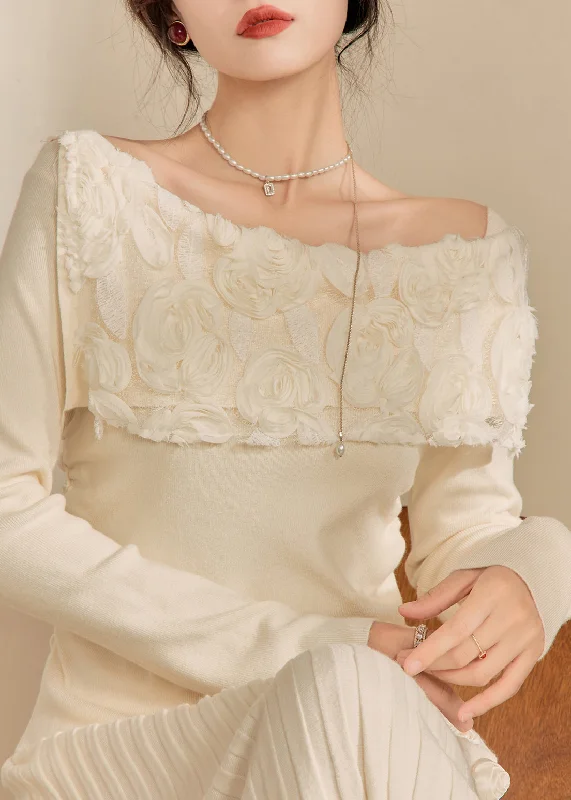 Chic White Cold Shoulder Floral Cotton Knit Sweaters Fall Satin Fabric Silk Fabric Chiffon Fabric Chic White Cold Shoulder Floral Cotton Knit Sweaters Fall Satin Fabric Silk Fabric Chiffon Fabric