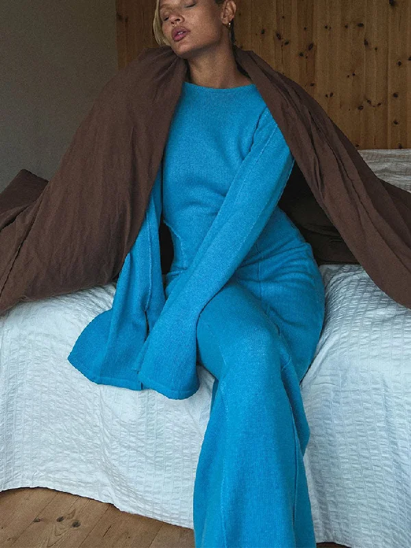 Zjkrl - Flared Long Sleeves Split Maxi Dress Women Fashion Blue O-neck Sweater Dresses Female Elegant Bodycon Vestidos Terry Terry Cloth Terry Knit Zjkrl - Flared Long Sleeves Split Maxi Dress Women Fashion Blue O-neck Sweater Dresses Female Elegant Bodycon Vestidos Terry Terry Cloth Terry Knit