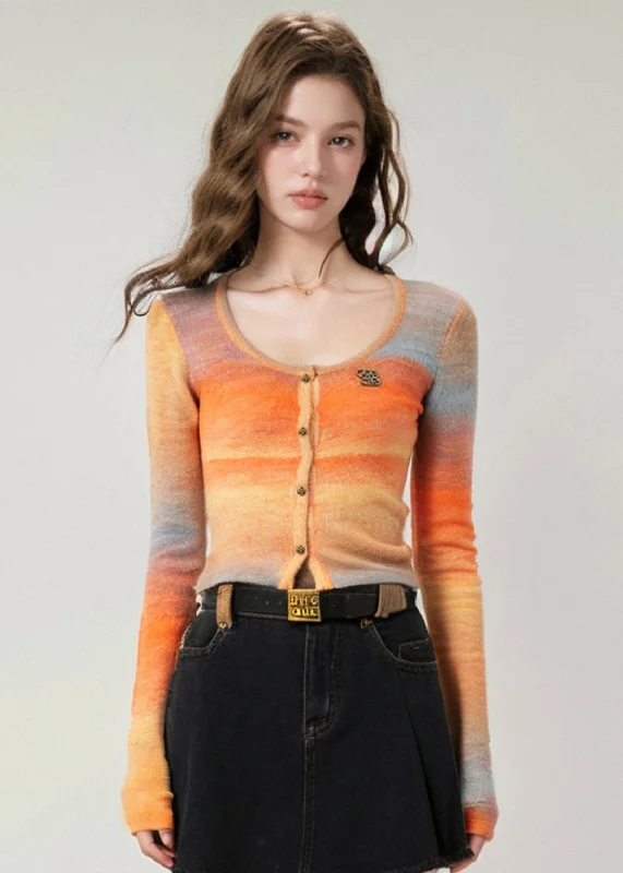 Italian Yellow O Neck Button Knit Sweaters Top Fall Fleece Sweater Nylon Polyester